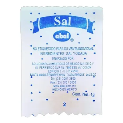 Sal en Sobre 3000/1g — código SALS3000, 3000 pz de 1 g