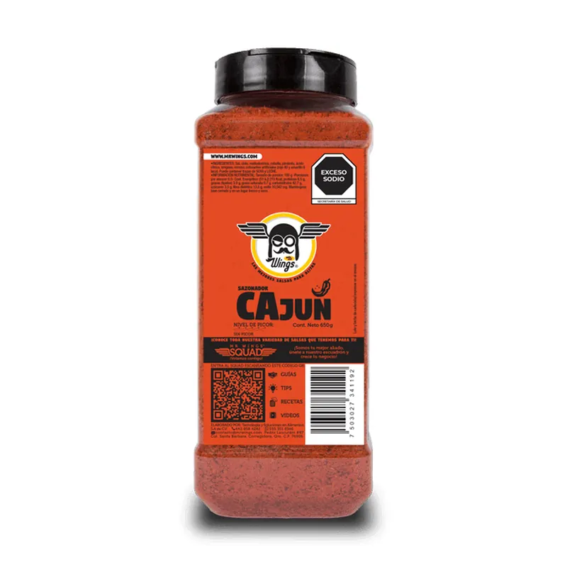 Sazonador Cajun Bote 650g — código SCAJUN, Caja 15 botes 650g (venta individual)