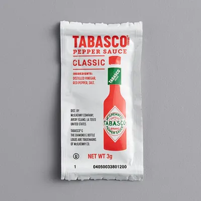 Tabasco Pepper Sauce Sachet 3g/200 — código TP200, Caja 200 sobres 3 g